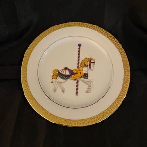 Gold Buffet Royal Gallery 1991 8.5” Plate Carousel Horse Purple Green Yellow